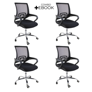 Kit 4 Cadeiras de Escritorio Begonia Tela Mesh Ergonomica + E-book