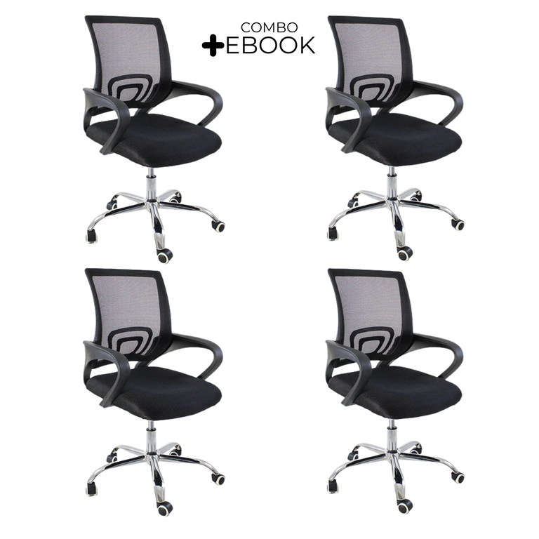 Kit 4 Cadeiras de Escritorio Begonia Tela Mesh Ergonomica + E-book