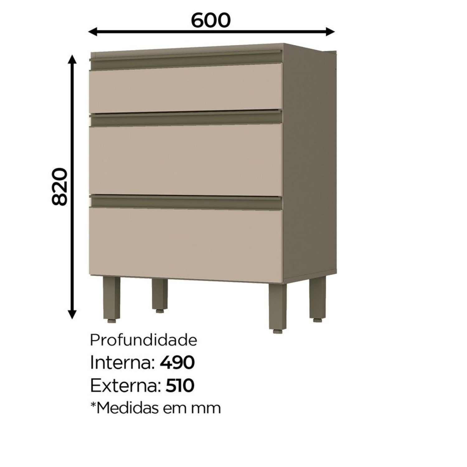 Balcão para Cozinha 60cm 3 Gavetas Évelin  - 2