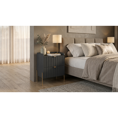 Mesinha de Cabeceira para Quarto 60cm de Altura MDF Moriah 45cm Grafite com Champagne