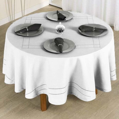 Toalha de Mesa Redonda 220cm Ponto Ajour 331 - Rafimex Branca