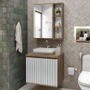 Ver imagem 1 de Conjunto Gabinete de Banheiro 60cm Ripado C/ Cuba Espelheira:avelato/branco