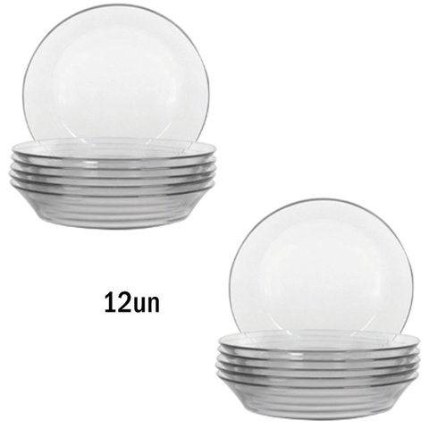 Jogo de 12 Pratos Fundos Astral Duralex 22,2cm Vidro Transparentes Nadir Figueiredo