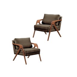 Kit 02 Poltronas Decorativas Madeira Maciça Luxo Itália - Zahav Estofados:Suede Marrom - 1
