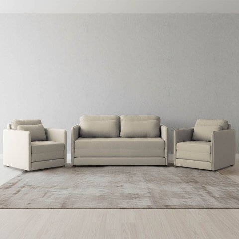 Sofá e 2 Poltronas Cama Retratil Compacta Dália Fixa Veludo K01 - D’Rossi