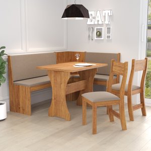 Conjunto Canto Alemão 4 Lugares com Mesa e 2 Cadeiras Rock Estofadas