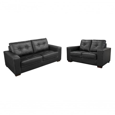 Conjunto Sofá de Couro Punto 3 Lugares Preto Pigmentado - Mempra