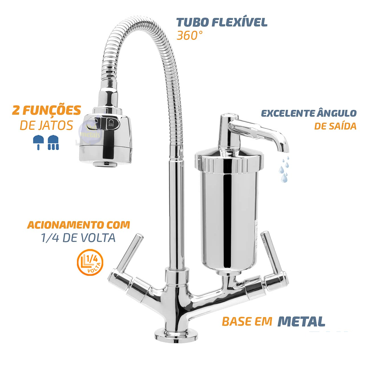 Torneira Metal Inox Filtro Gourmet Pia Mesa Cozinha C34 Bancada Del Metais Luxo - 9
