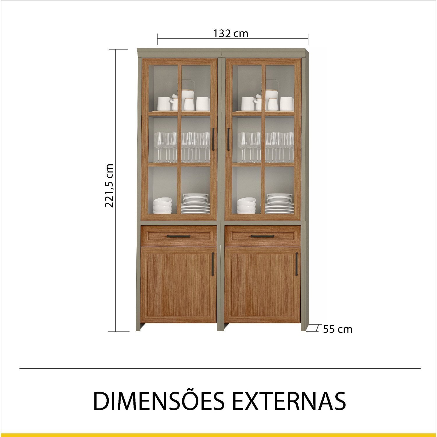 Cristaleira 4 Portas 2 Gavetas Camponesa 100% MDF - 3