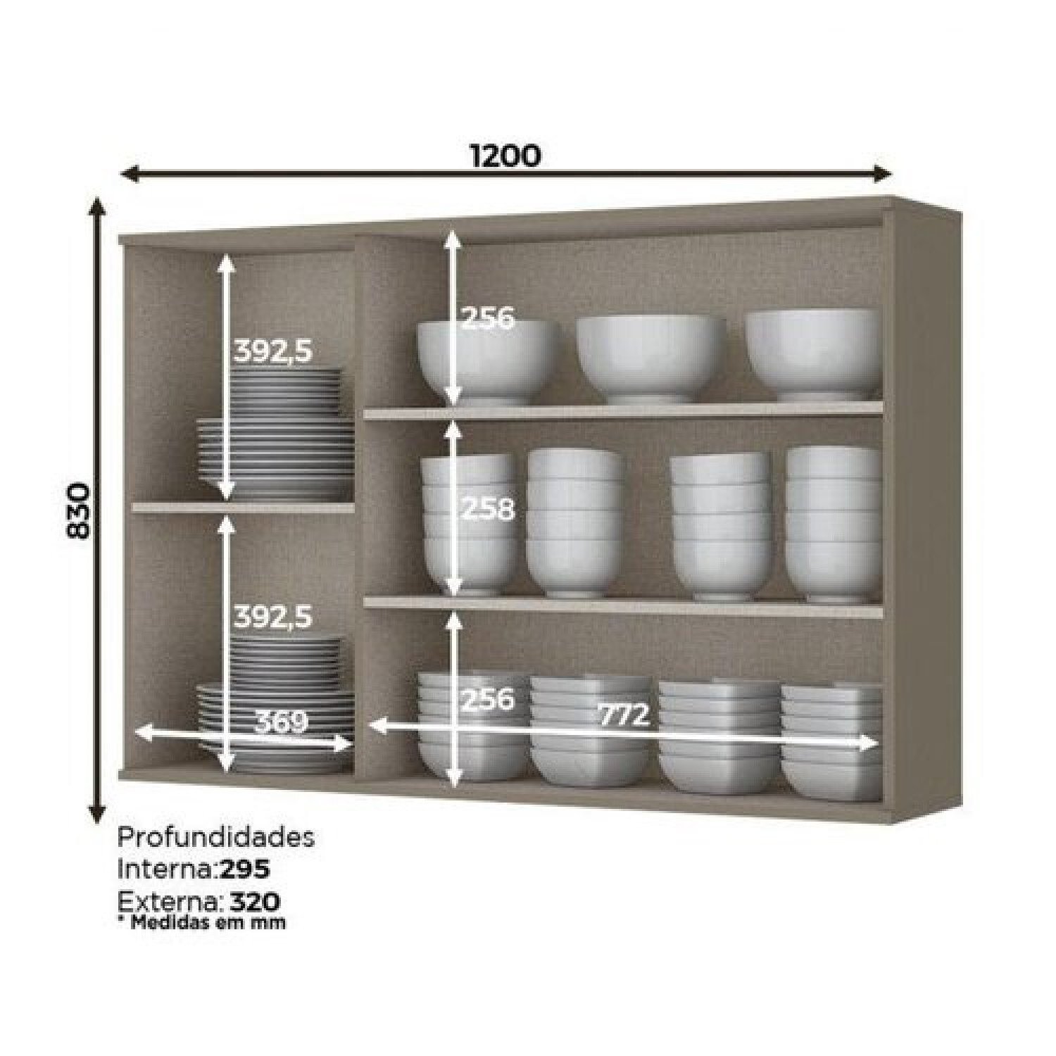 Armário Aéreo para Cozinha 120x83x32cm 3 Portas com Vidro Évelin  - 4