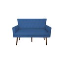 Ver imagem 1 de Namoradeira Decorativa Aurora Suede Azul Marinho Pés Madeira Ms Decor