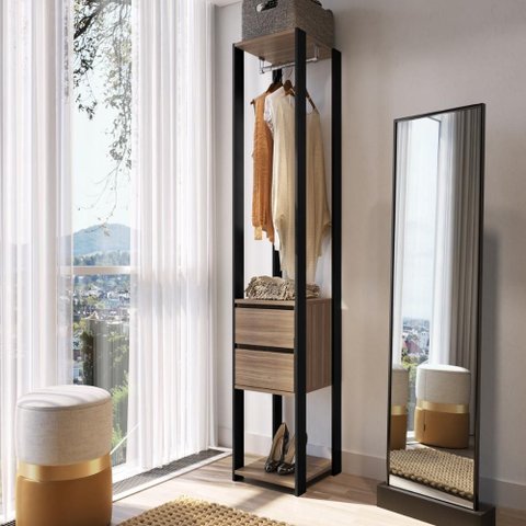Guarda-Roupa Closet com 2 Gavetas e Cabideiro 40cm Multimóveis Crpro-CLO004 Preto/Madeirado