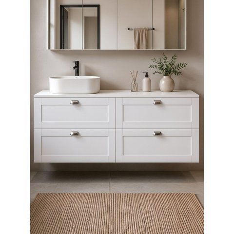 Gabinete para Banheiro com Tampo e Cuba 160cm Retro MDF Branco Milano - On Móveis