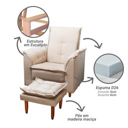 Poltrona Amamentação e Puff Ariel Suede Bege Espuma D26 Tana Decor - 6