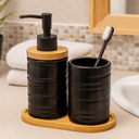 Ver imagem 4 de Kit Lavabo Banheiro Bambu Saboneteira Líquida Escova / 885