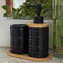 Ver imagem 2 de Kit Lavabo Banheiro Bambu Saboneteira Líquida Escova / 885