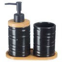 Ver imagem 1 de Kit Lavabo Banheiro Bambu Saboneteira Líquida Escova / 885