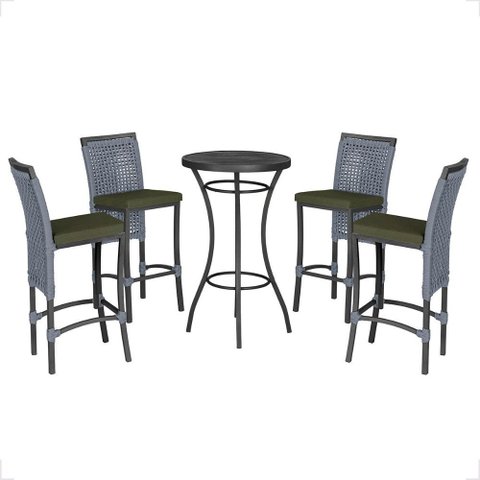 Mesa Bistro e 4 Banquetas Roma Preta Corda Náutica 12 Trama Original
