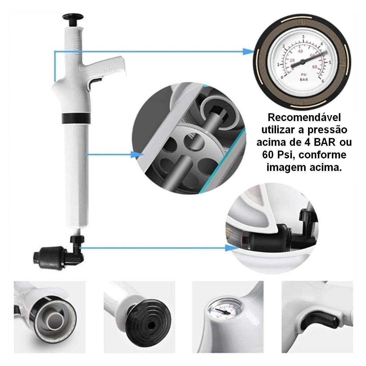Desentupidor Ar Alta Pressão Pia Vaso Ralo Cano Banheiro - 3
