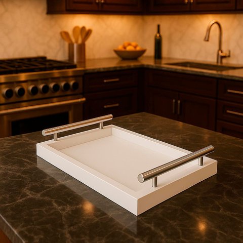 Bandeja Retangular Servir Café da Manhã com Alça Inox 25x46cm Branco - Arkell