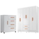 Ver imagem 1 de Kit Guarda-Roupa Casal 6 Portas e Cômoda Sapateira 1 Porta Lisa Branco