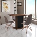Ver imagem 1 de Mesa Jantar Londres Tampo Amêndoa 120cm Base Preta 4 Cadeiras Base Cobre Estofado Nude Médio