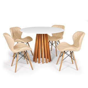 Conjunto Mesa de Jantar Talia Amadeirada Branca 100cm com 4 Cadeiras Eiffel Slim