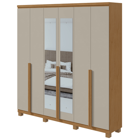 Guarda-roupas Alonzo 6 Portas C/esp e C/pes Pvc Amendoa Clean/off White Móveis Lopas