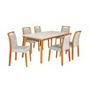 Ver imagem 1 de Mesa Jantar Luxo Jade 160x90cm Off White com 6 Cadeiras Estofadas Linho Cinza Base Madeira Maciça Me