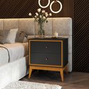 Ver imagem 1 de Mesa de Cabeceira com 2 Gavetas Pés em Madeira Maciça 58cm Arruna