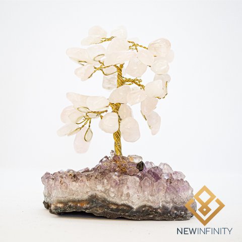 Árvore da Prosperidade Quartzo Rosa na Drusa de Ametista