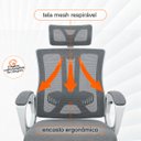 Ver imagem 2 de Cadeira de Escritório Presidente Paris Ergonômica Tela Mesh Reclinável com Apoio para Pés Cinza