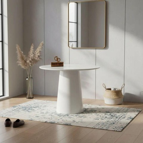 Mesa de Canto Cone Laqueado Redondo Vidro MDF 70cm Off White