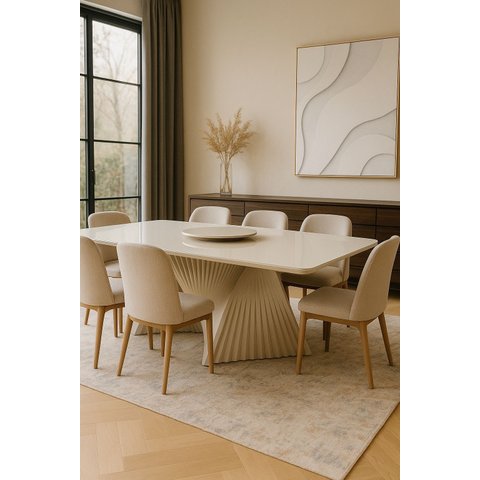 Mesa Madeira Maciça Base Torcida off white  2,2x1,0m - Opala - Harmonia