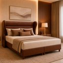 Ver imagem 1 de Cama Box com Cabeceira King Elegante Courino Marrom - Sallar Home