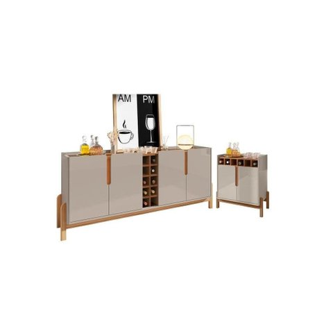 Jogo Buffet e Bar Orleans Tampo em MDP Adega Off White Cedro 190cm Casa D Móveis