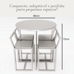 Conjunto Mesa 4 Cadeiras Estofado Tampo Pinus Redondo Industrial Black - 2