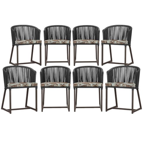 8 Cadeiras de Jantar Área Noronha em Alumínio com Pintura Marrom Corda Náutica Estofado 6 Trama Orig