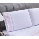 Ver imagem 5 de Jogo lençol Floral quarto casal king bordado 4 peças 2fronha:Branco com Salmão