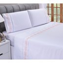 Ver imagem 3 de Jogo lençol Floral quarto casal king bordado 4 peças 2fronha:Branco com Salmão