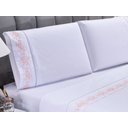 Ver imagem 1 de Jogo lençol Floral quarto casal king bordado 4 peças 2fronha:Branco com Salmão