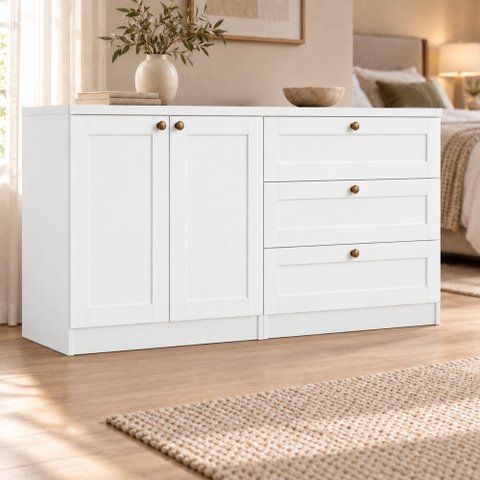 Cômoda Infinity 2 Portas 3 Gavetas 100% MDF Branco Fosco - Genialflex