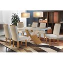 Ver imagem 1 de Conjunto: Mesa de Cozinha Imperatriz Tampo Madeirado C/ Vidro Canto Reto 180x90cm e 6 Cadeiras