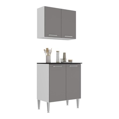 Kit Armário de Cozinha Aéreo com Balcão 70cm 4 Portas Pequim Multimóveis Mp2380 Branco/lacca Fum