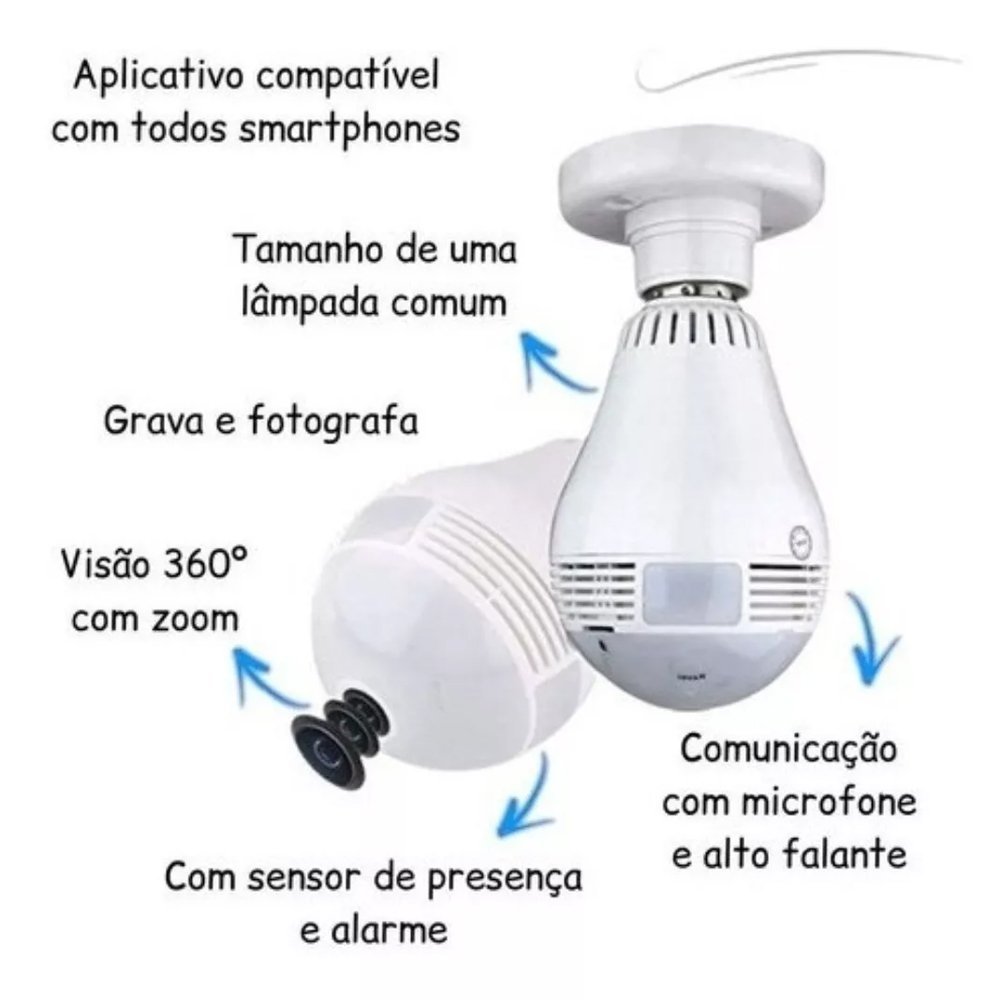 Lâmpada LED Câmera Espiã HD Wi-fi Panorâmica 360° com Soquete Mundo Thata - 4