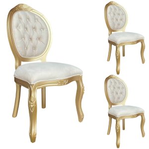 3 Cadeira Medalhao Madeira Maciça Design Ingles Luxo Poltrona Entalhada Renascentista Natural Ingles