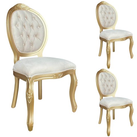 3 Cadeira Medalhao Madeira Maciça Design Ingles Luxo Poltrona Entalhada Renascentista Natural Ingles