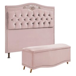 Conjunto Cabeceira e Calçadeira Holanda 140cm Veludo Rosê Speciale Home - 1