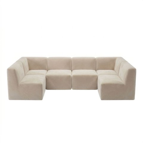 Sofá Modular Boucle Kit 6 Módulos Sofá em U 4 Meios e 2 Cantos Espuma Premium a Vácuo 4,62m - Bege