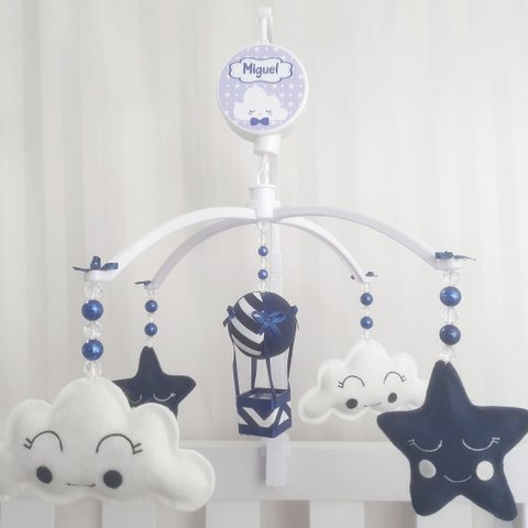 Mobile para Berço Musical Giratório Chuva de Amor Balão Marinho